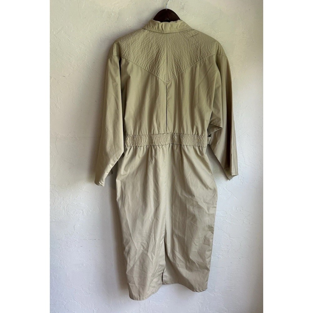 Vintage 80s Khaki Trench Midi Shirt Dress 10 Equestrian Old Money Minimalist - Picture 5 of 10